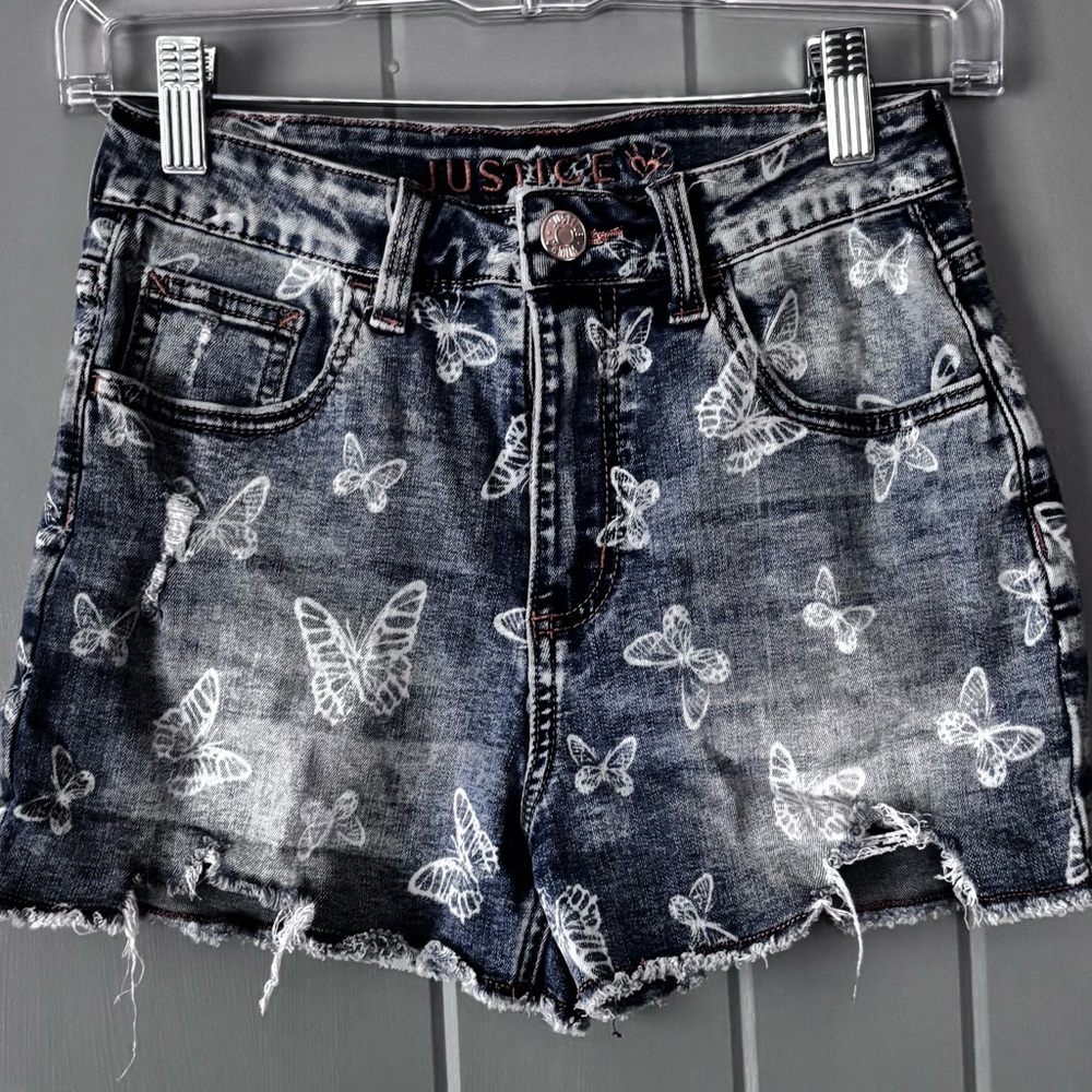 Justice Girls Blue Butterfly Jean Shorts